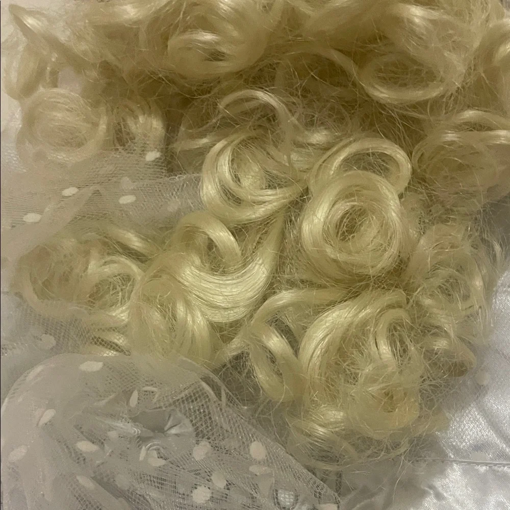 White and Cream Dog Costume w/Curly Wig